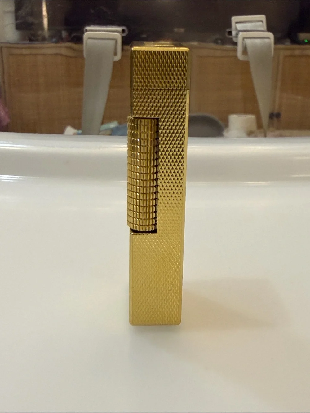 Vintage Dunhill Rollagas Gold Plated Lighter - Barley Pattern - Swiss Made
